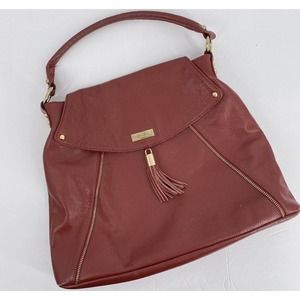 Onna Ehrlich Red Pebbled Leather Kelly Hobo Handbag Tassel Charm Purse Bag